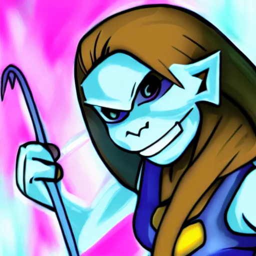 Image similar to digital painting of Undyne from the game Undertale