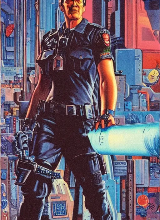 Image similar to cyberpunk cop. portrait by clyde caldwell and jean giraud and anton otto fischer and john philip falter and will eisner and gil elvgren