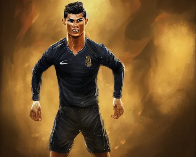 Image similar to A strong magician who looks like cristiano ronaldo, fantasy art, in the style of tony start, illustration, epic, fantasy, intricate, elgant, amazing detail, digital painting, artstation, concept art, smooth, sharp focus