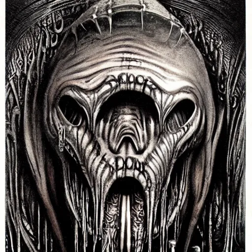 Image similar to the monster that lurks in the depths, hr giger, sinister