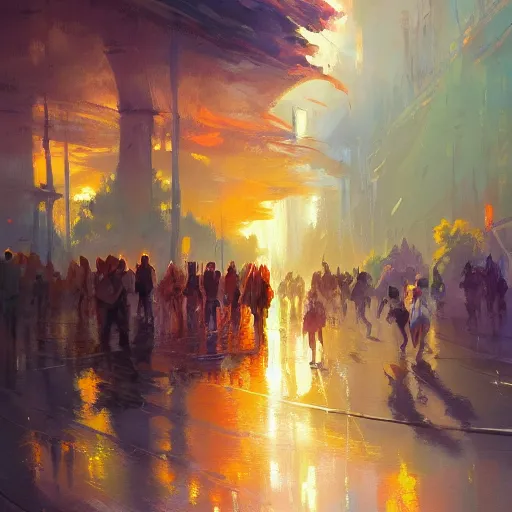 Image similar to acrylic painting, impressionism and expressionism, strong emotional impact, bold pastel colors, expressive brushstrokes, overall sense of movement in the composition. a warp drive hitting infinite density, by andreas rocha, trending on artstation