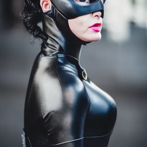 Image similar to portrait photo still of real life catwoman, 8 k, 8 5 mm f 1. 8