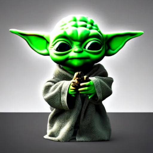 Image similar to baby yoda holding a large black box, award winning, trending on artstation, unreal engine