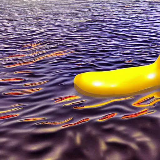 Prompt: cruise liner in the shape of a bathtub duck in the middle of the ocean. digital art