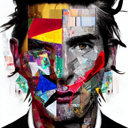 Prompt: eddie, contemporary collage, highly detailed, digital painting, 4 k, hdr, punk, fashion, smooth, sharp focus, art by nick knight, sandra chevrier and john hoyland