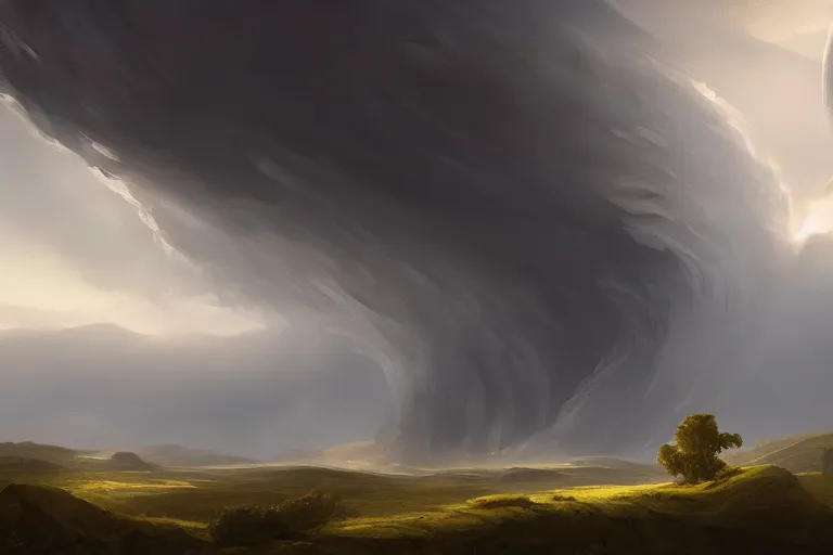 Prompt: beautiful serene landscape, tornado twister, storm, by raphael lacoste, low angle, wide angle, artstation
