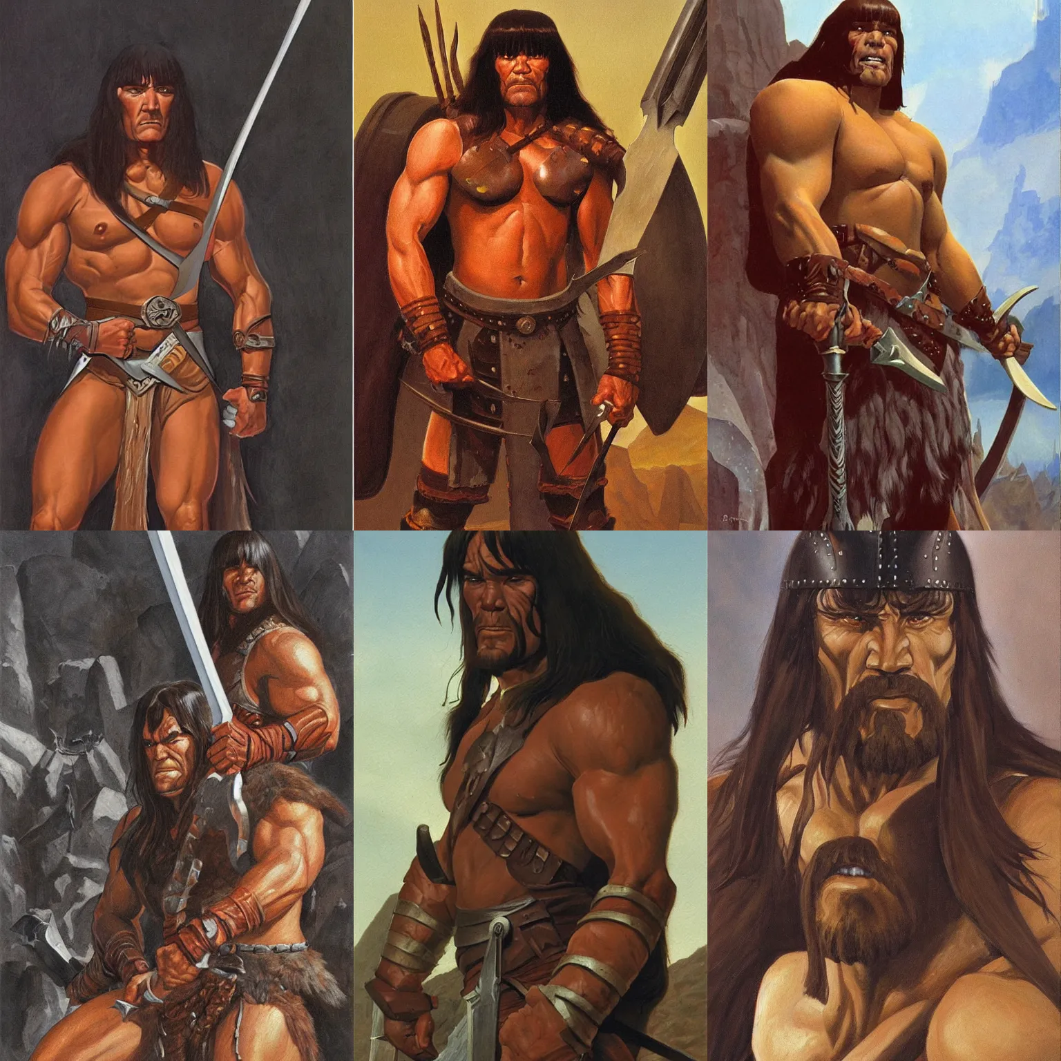 Prompt: portrait of conan the barbarian, painting by ralph mcquarrie