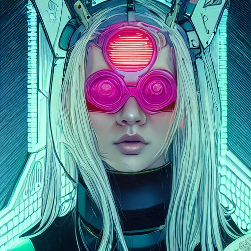 Image similar to portrait painting of a cyberpunk olivia hye from loona, sharp focus, award - winning, trending on artstation, masterpiece, highly detailed, intricate. art by josan gonzales and moebius and deathburger