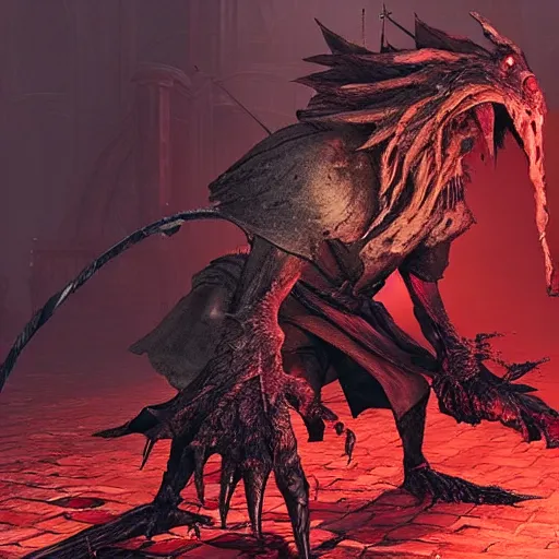 Image similar to “ a still of splinter the rat as a bloodborne boss ”