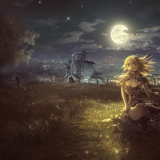 Image similar to goth woman in a moonlight view, tankoban, 4 k, tone mapping, akihiko yoshida, james jean andrei riabovitchev marc simonetti, yoshitaka amano, long hair, curly, h. hydrochaeri