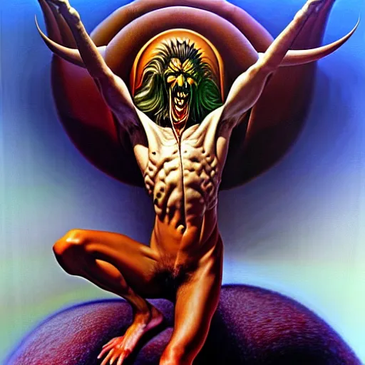 Prompt: ethos of ego, mythos of id, monsters of madness. by boris vallejo, hyperrealistic photorealism acrylic on canvas, resembling a high - resolution photograph