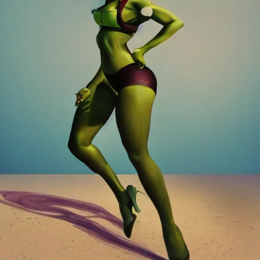 Image similar to Singer Beyoncé as She-Hulk, smiling, photorealistic drawing, sports illustrated, detailed legs, hyperreal, surreal, artstation, bokeh, tilt shift photography, photo illustration