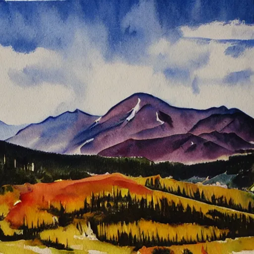 Image similar to spectacular mountain view, socialist art, watercolor, hires 8 k
