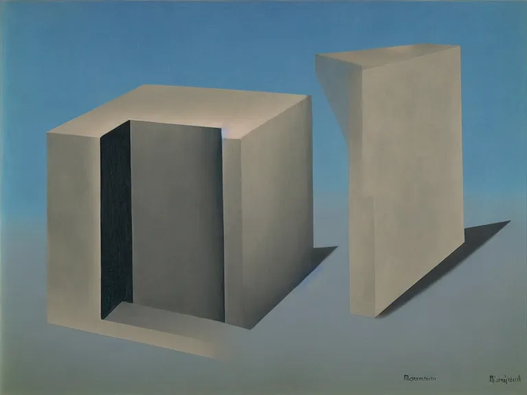 Image similar to tesseract painting by rene magritte, high detail, high resolution