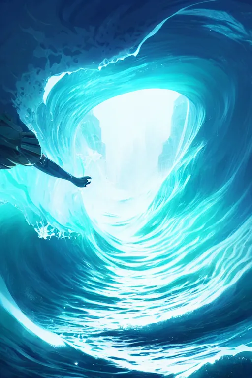 Image similar to the god posideon, ocean wave, portrait, sharp focus, digital art, concept art, dynamic lighting, epic composition, subsurface scattering, trending on artstation, by emylie boivin 1. 0, rossdraws 2. 0