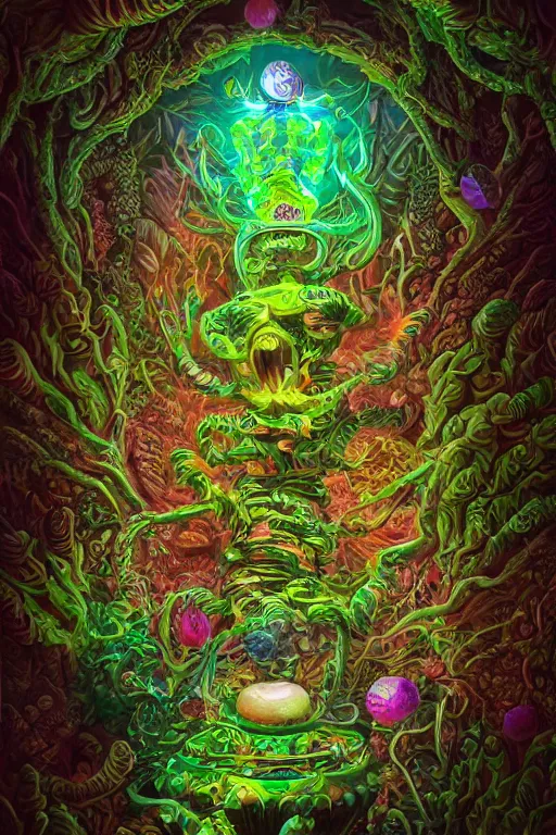 Image similar to creature sushi roots cactus elemental flush of force nature micro world fluo light deepdream a wild amazing steampunk baroque ancient alien creature, intricate detail, colorful digital painting radiating a glowing aura global illumination ray tracing