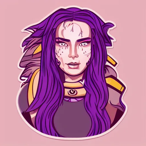 Prompt: beautiful female warrior with long purple hair, sticker, highly detailed, colorful, illustration, smooth and clean vector curves, no jagged lines, vector art, smooth