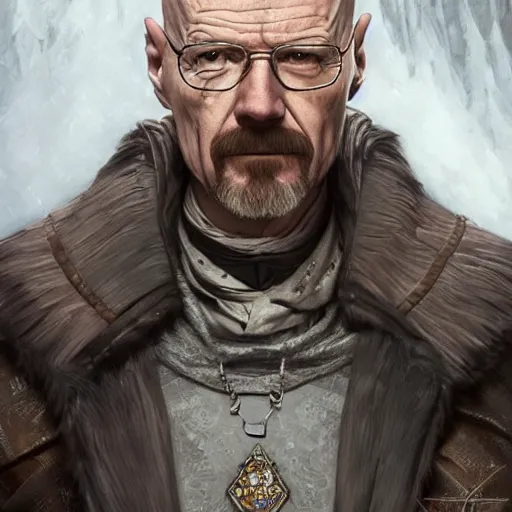 Prompt: Walter White as a Witcher, D&D, fantasy, intricate, elegant, highly detailed, digital painting, artstation, concept art, matte, sharp focus, illustration, hearthstone, art by Artgerm and Greg Rutkowski and Alphonse Mucha