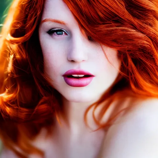 Prompt: beautiful redhead woman, Photography, Glamor Shot, Portrait, 35mm, Closeup, backlight