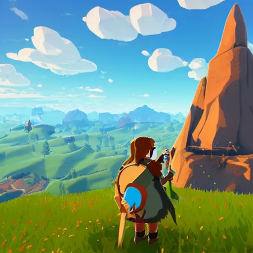 Image similar to Drawf Kingdom, 3d render, low poly, breath of the wild,