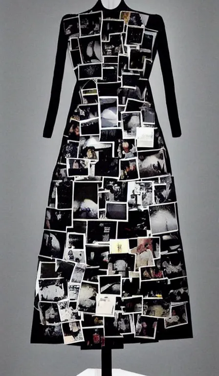 Image similar to Dress made out of old polaroid photos, by Yohji Yamamoto, Rei Kawakubo, Junya Watanabe