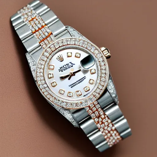 Prompt: rolex watch close up 5 0 carat diamonds