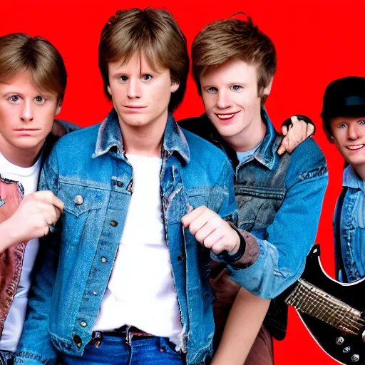 Image similar to marty mcfly as a member of british band mcfly, highly detailed, photorealistic, high - res photography, concert photos