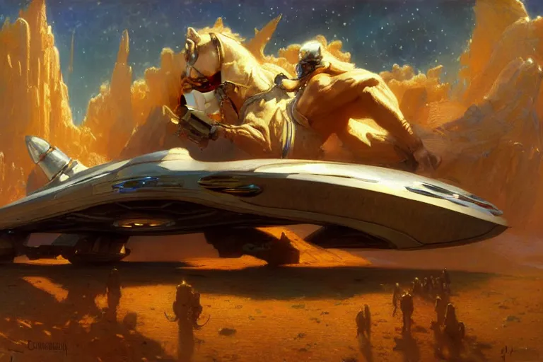 Image similar to spaceship, painting by gaston bussiere, craig mullins, j. c. leyendecker, tom of finland