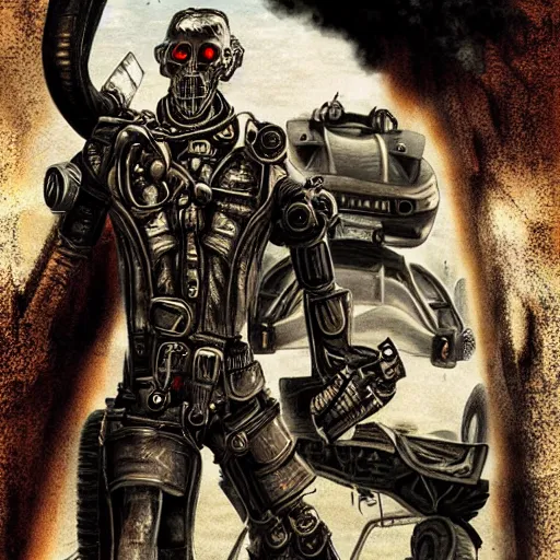 Image similar to ant humanoid with wrench, post-apocalyptic, mad max style,,