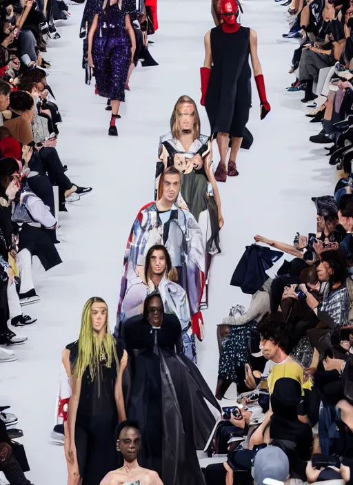 Image similar to hyperrealistic and heavy detailed Balenciaga runway show of marvel avengers , Leica SL2 50mm, vivid color, high quality, high textured, real life