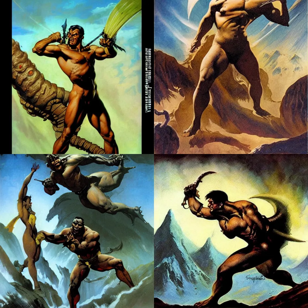 Prompt: Pellucidar by Frank Frazetta