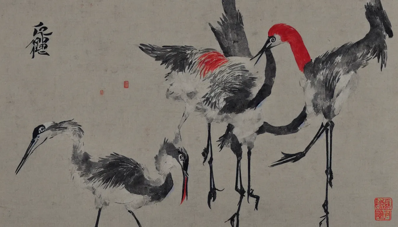 Prompt: traditional chinese painting of a crane