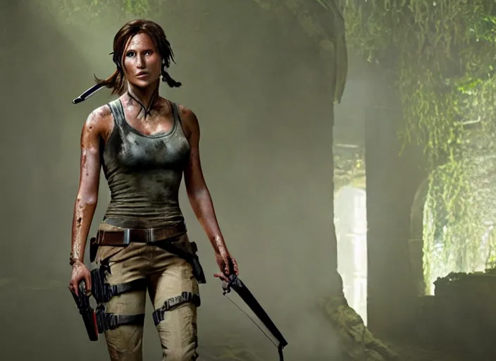 Image similar to film still of!!!! daisy edgar - jones!!! as lara croft in new tomb raider movie, 8 k