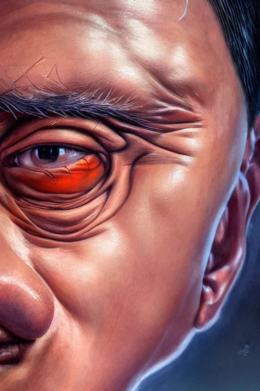 Image similar to hyperrealistic close-up graffiti! exoskeleton!! chinese man highly detailed concept art eric zener elson peter cinematic hard orange lighting high angle hd 8k sharp shallow depth of field