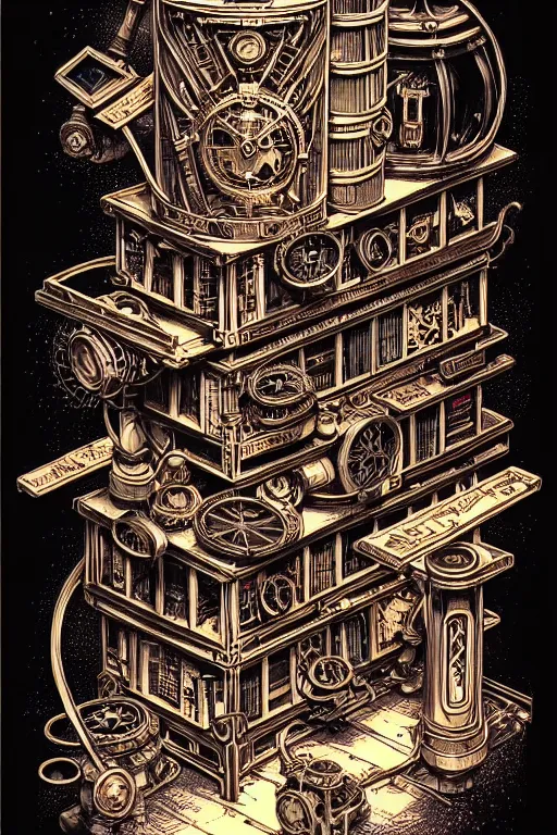 Prompt: steampunk wizards library, high details, intricately detailed, by vincent di fate, inking, 3 color screen print, masterpiece, trending on artstation,, sharp, details, hyper - detailed, hd, 4 k, 8 k