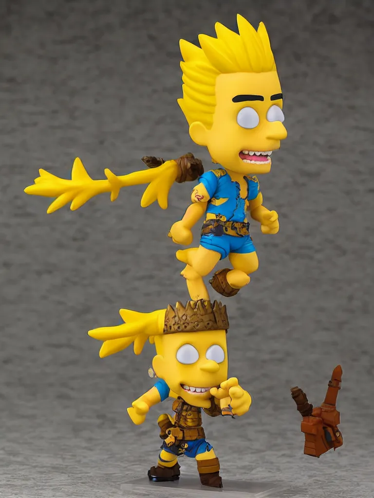 Image similar to collectable mercenary bart simpson fantasy statue, d & d, pathfinder nendoroid, funko pop, resin statue, artstation, pinterest, etsy, detailed product photo, 3 / 4 dynamic pose