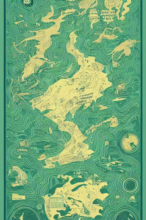 Image similar to a poster with a map on it, poster art by victo ngai, behance contest winner, environmental art, lovecraftian, intricate, infographic, marginalia, unreal engine, epic