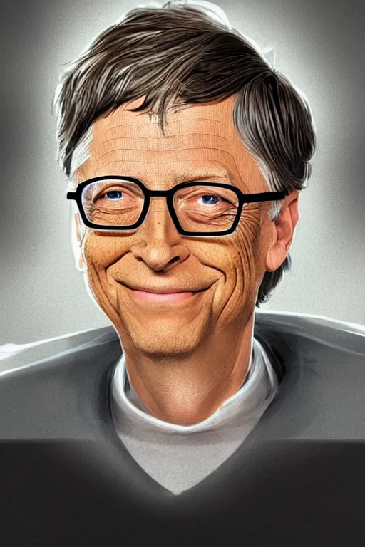 Prompt: bill gates with a barcode on his forehead and dozens of hypodermic needles sticking out of him, concept art, digital art, trending on deviantart