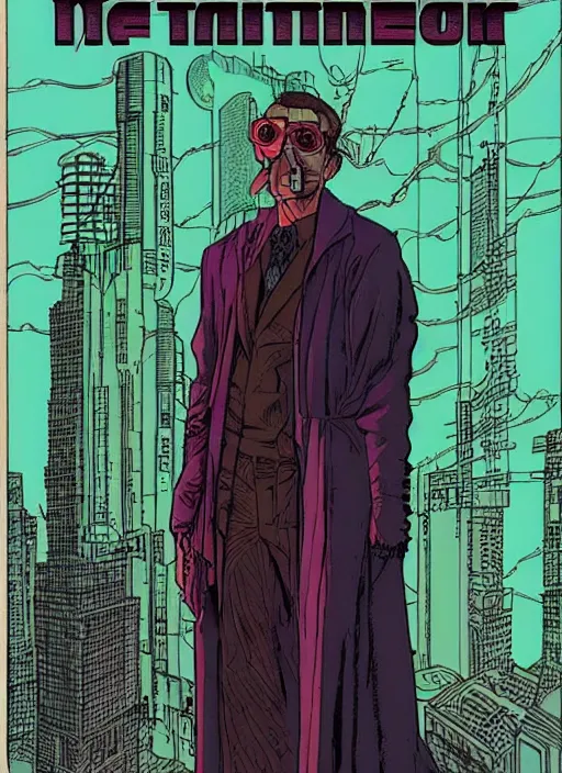 Image similar to portrait of a cyberpunk noir detective who dabbles in the occult with a cool robe by moebius