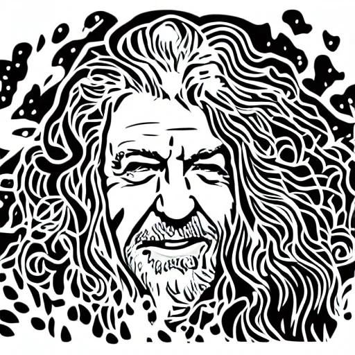 Image similar to robert plant from led zepelin singing, sticker - art, svg vector, adobe - illustrator