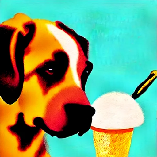 Image similar to painting of a dog eating ice cream