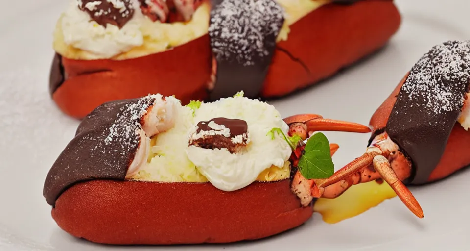 Image similar to chocolate lava stuffed lobster roll promotional image