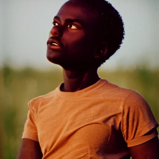 Image similar to photo portrait of a chocolate prince melting in the desert sun, 2 0 0 mm lens, shot on grainy film, photography, hyperrealism, bokeh