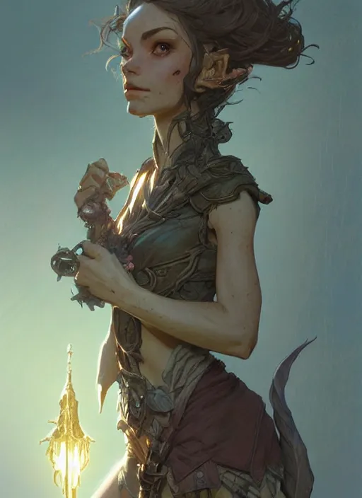 Image similar to a beautiful goblin girl, D&D, fantasy, intricate, cinematic lighting, highly detailed, digital painting, artstation, concept art, smooth, sharp focus, illustration, art by Terry Moore and Greg Rutkowski and Alphonse Mucha