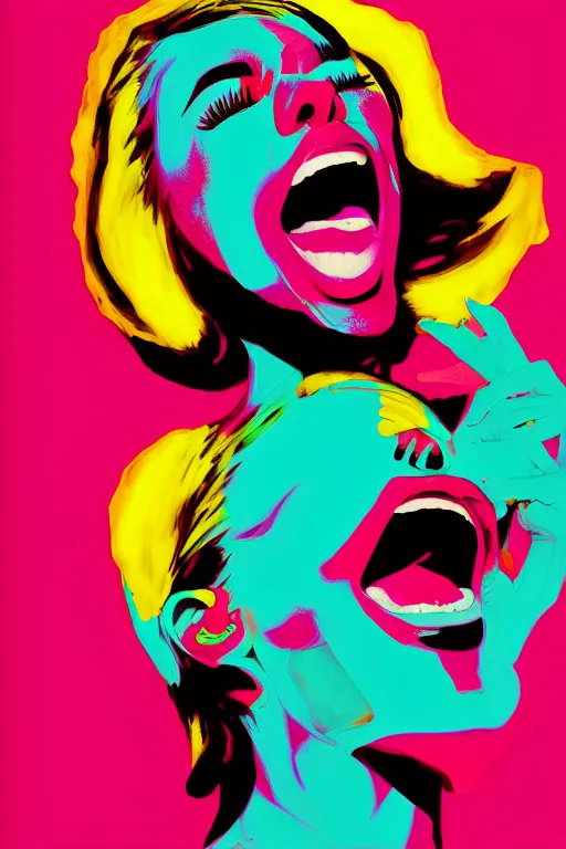 Image similar to girl screamin yolo - aesthetic, smooth painting, remove duplicate, 4 k, illustration, comical, acrylic paint style, pencil style, torn cosmo magazine style, pop art style, ultrarealism, by mike swiderek, jorge lacera, ben lo, tyler west