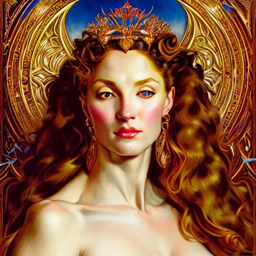 Prompt: highly detailed portrait of a majestic lioness queen in the form of a beautiful woman. d & d. art by eugene delacroix and donato giancola and anna dittmann and, arthur adams, alberto vargas. trending on artstation, intricate details, energetic composition, golden ratio, concept art, illustration, elegant art, global illuminaition