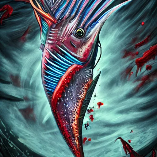 Image similar to zombified tribal sailfish, trending on artstation, ultra fine detailed, hyper detailed, hd, concept art, digital painting