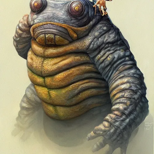 Image similar to realistic painting of a tardigrade kaiju, with 6 legs, by james gurney, smiley, godzilla, vintage, concept art, winner