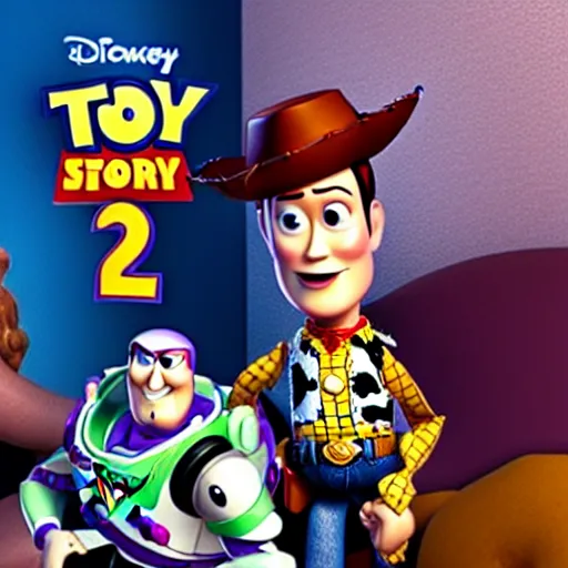 Image similar to Toy Story 2 but it's a horror film, scary, dramatic, traumatic, ridiculous