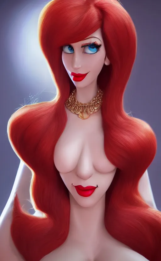 Image similar to jessica rabbit work safe dreamlike with jewelry, character art, hyperdetailed, 8 k realistic, frostbite 3 engine, cryengine, dof, trending on artstation, digital art